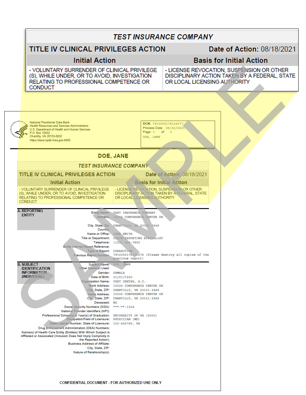 Self-Query Response Cover Page - Report Header