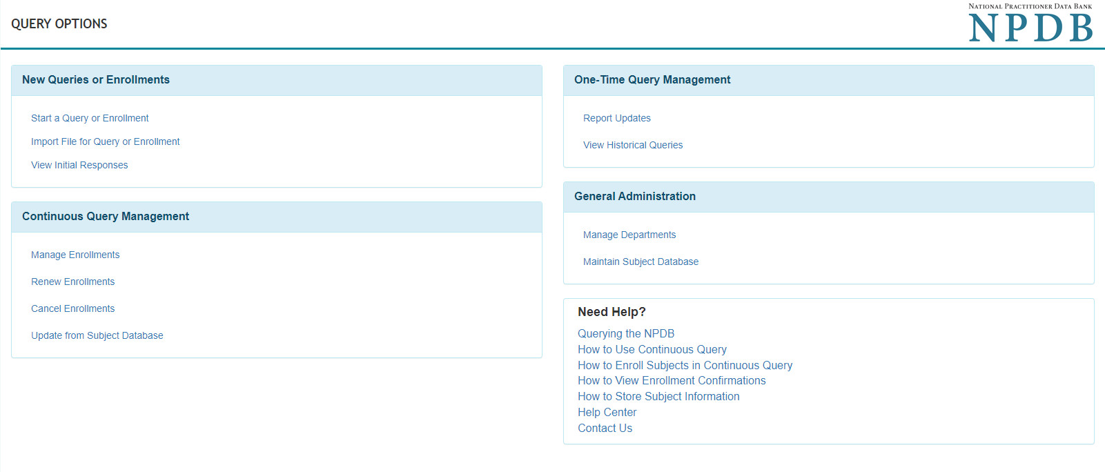 Query Options Page